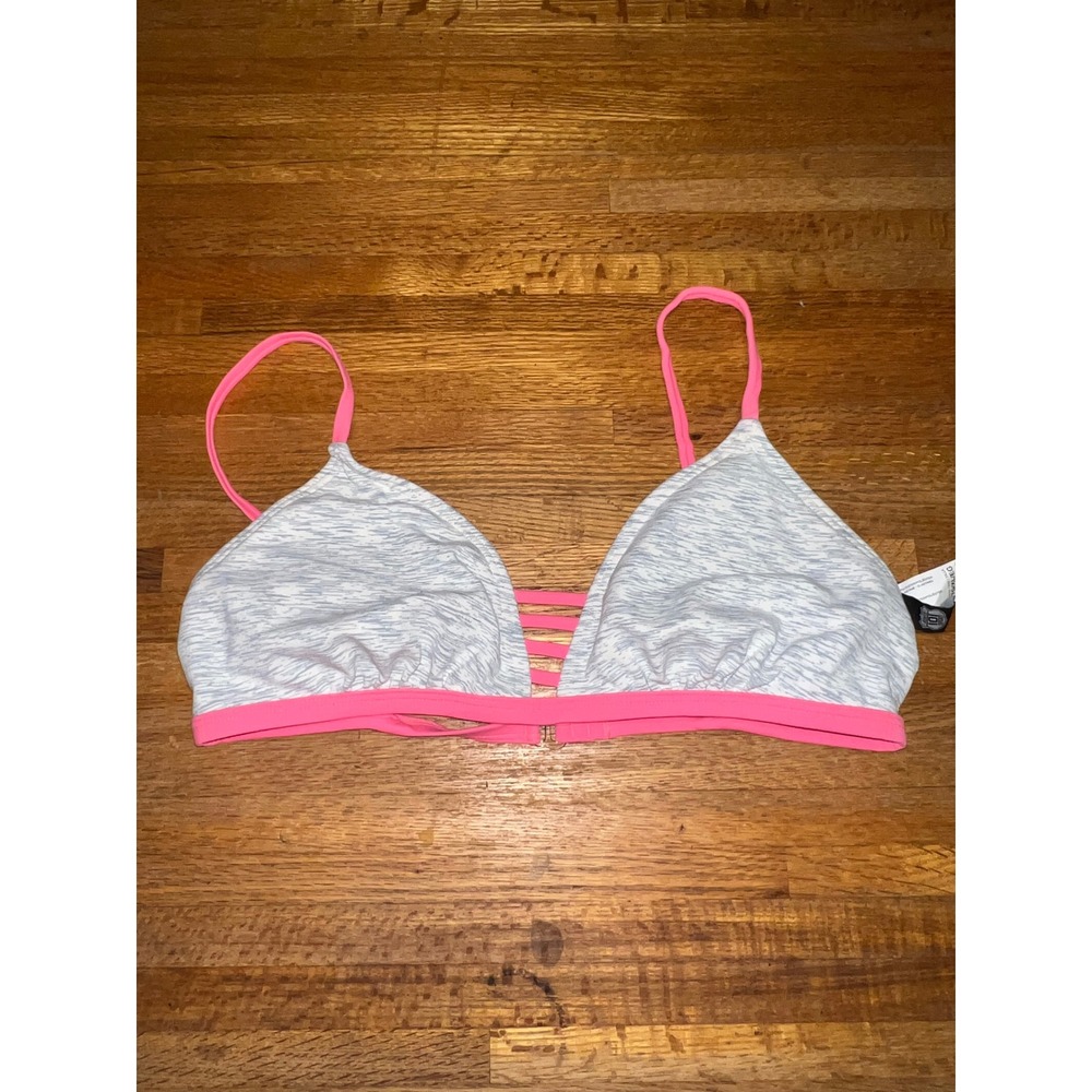 Route 101 Sport Women XL Grey Space Dye Neon Pink Caged Ladder Front Bikini Top